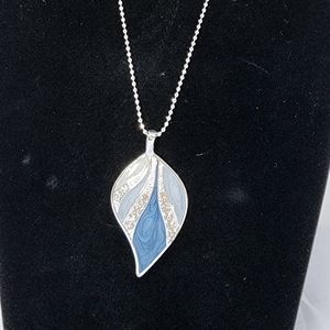 Blue Leaf and Rhinestone Necklace